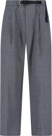 White Sand Grey Pinstripe Straight-Leg Wool Trousers