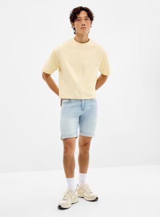 Only & Sons Mens Knit-like underside light-blue denim Bermuda Shorts