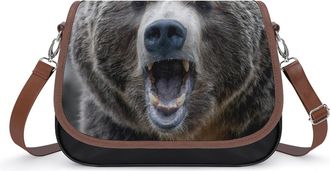 Generic Grizzly Bear Howl Small Womens Crossbody Bags Shoulder Handbag with Adjustable Strap for Travel