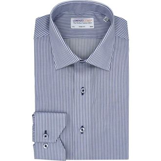 Lorenzo Uomo Trim Fit Stripe Cotton Dress Shirt in Light Blue/Navy at Nordstrom Rack, Size 14.5 - 32