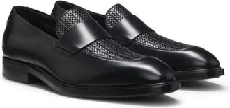 BOSS Leather loafers with woven vamp