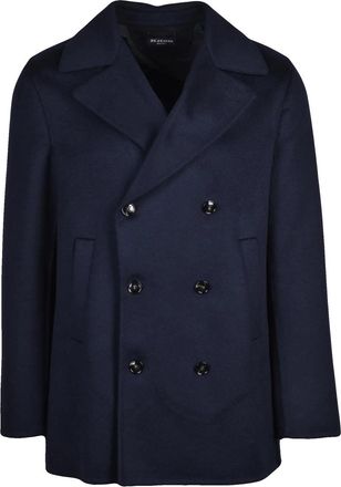 Kiton Blue Double-Breasted Cashmere Peacoat