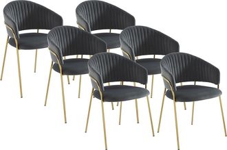 Vente-Unique Lote de 6 sillas de terciopelo y metal dorado - Gris - MADOLIA de Pascal MORABITO