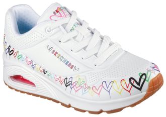 Skechers Sneaker SKECHERS UNO, Damen, Gr. 35, bunt (wei&szlig; bunt), Lederimitat, bedruckt, Schuhe Sneaker, Keilsneaker, Plateausneaker mit bedruckter Sohle