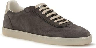 Brunello Cucinelli Mens Gray Calf Leather Bos Taurus Low Top Sneakers