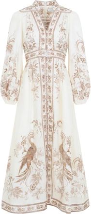 Zimmermann Indra Plunge Midi Jurk - Dames - Maxi kleedjes - Beige - S - Katoen - Kleedjes