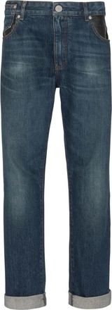 Balmain Straight-leg jeans met leren zakken - Heren - Regular Fit Jeans - Blauw - W36 - Katoen - Jeans