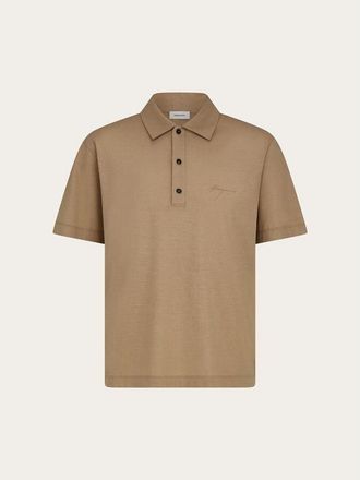 Ferragamo Light Brown Cotton Polo Sweater, Size XXL