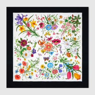 Gucci Printed Silk Wool Shawl, Black, Fabric