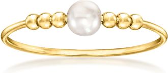 RS Pure by Ross-Simons Italian 3.5-4mm Cultured Pearl and Bead Ring in 14kt Yellow Gold