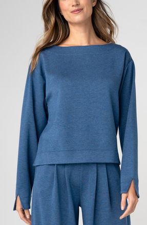 Liverpool L.A. Long Sleeve Bateau Neck Top in Heathered Navy at Nordstrom, Size X-Small
