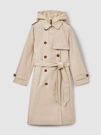 Reiss Azura Stone Hooded Insert Trench Coat, 14, Light Beige
