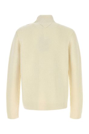 Prada Mens Ivory Wool Sweater Bianco Exterior: Virgin Maglieria