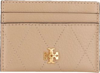 Tory Burch Charlie Quilted Card Case - Dames - Portefeuilles - Beige - ONE Size - Leer - Accessoires