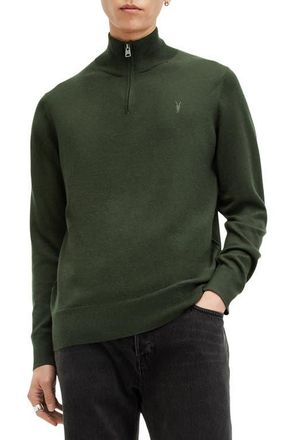 AllSaints Kilburn Funnel Neck Wool Blend Quarter Zip Sweater in Grange Green at Nordstrom, Size X-Small