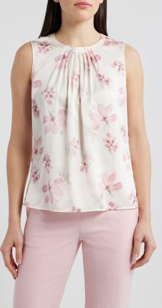 Anne Klein Print Sleeveless Pleat Top in White Dove Multi at Nordstrom, Size X-Small