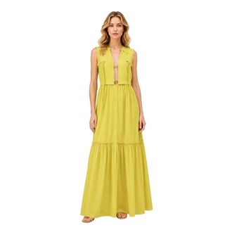 Pinko Pinko, Dames, Jurken, Geel, Maat: XS Katoen