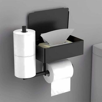 OEM Soporte De Papel Higi&eacute;nico De Pared Negro, No Requiere Perforaci&oacute;n, Acero Inoxidable, Con 2 Soportes Para Rollos Y Dispensador De Toallitas H&uacute;medas - 
