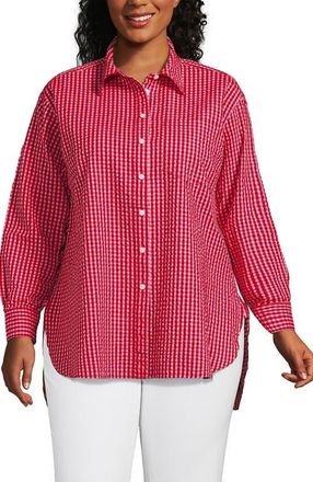 Lands End Oversized Seersucker Shirt in Compass Red/pink Gingham at Nordstrom, Size 3X