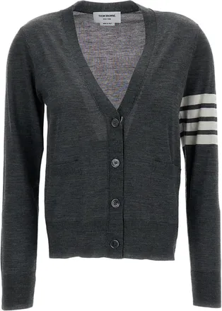 Thom Browne V-Neck Cardigan with 4-Bar Stripe Detailing