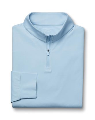 CHARLES TYRWHITT Performance Zip Neck Viscose Mix Top - Light Blue Size Large by Charles Tyrwhitt