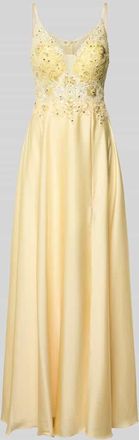 Laona Abendkleid mit floralem Ziersteinbesatz in Hellgelb, Gr&ouml;&szlig;e 34