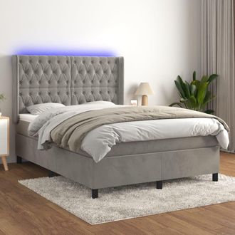 vidaXL Vidaxl - Cama Box Spring Colch&oacute;n Y Led Terciopelo Gris Claro 140x190 Cm
