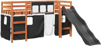 vidaXL Vidaxl - Cama Alta Ni&ntilde;os Con Cortinas Madera Pino Blanco Negro 80x200 Cm