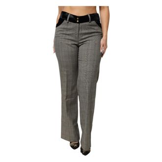 Bencivenga Wide Trousers, female, Gray, Size: 2XL Wool Blend Plaid Straight Leg Velvet Waist Pants