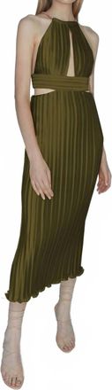 AIIFOS Valerie Halter Neck Pleated Dress In Army Green