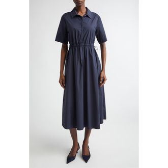Herno Stretch Nylon Midi Shirtdress in 9201 Navy at Nordstrom, Size 10 Us