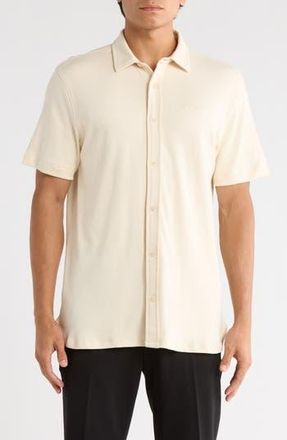 Karl Lagerfeld Short Sleeve Knit Button-Up Shirt in Natural at Nordstrom Rack, Size Xx-Large
