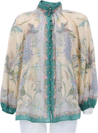Zimmermann Indra Ruffled Floral Print Cotton-Silk Blouse