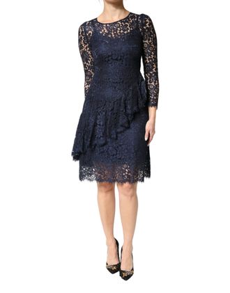 Dolce & Gabbana Blue Lace Ruffle A-line Knee Length Womens Dress