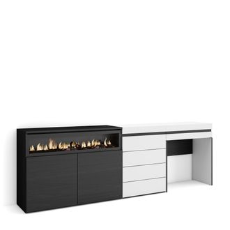 Skraut Home Aparador, Con Almacenamiento, 227x75x35 Cm, Dormitorio, Habitaci&oacute;n, Chimenea El&eacute;ctrica, C&oacute;moda, Cajonera, Tocador, Estilo Moderno, Blanco - Skraut Hom