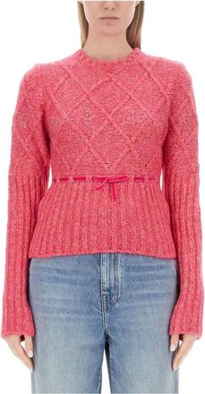 Cormio Gebreide Trui met Diamantpatroon - Dames - Ronde hals truien - Roze - 2XS - Leer - Truien & Vesten