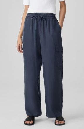 Eileen Fisher Cargo Silk Straight Leg Drawstring Pants in Ocean at Nordstrom Rack, Size Xx-Small