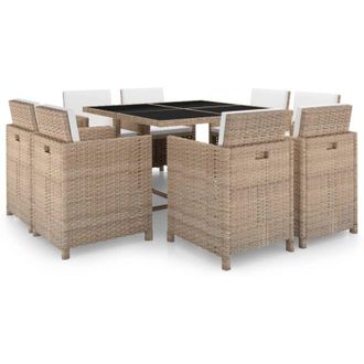 vidaXL Vidaxl - Set da Pranzo da Giardino 9 pz con Cuscini in Polyrattan Beige