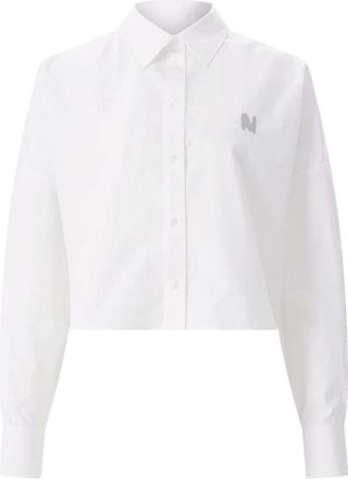 Msgm Cropped Katoenen Shirt - Dames - Overhemden - Wit - S - Katoen - Overhemden