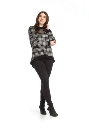 Papillon Plaid High Low Sweater In Black/white