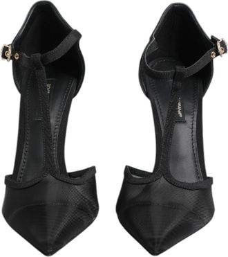 Dolce & Gabbana Black Mesh T-strap Stiletto High Heels Womens Shoes