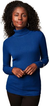 Jessica London Ribbed Cotton Turtleneck Sweater in Dark Sapphire at Nordstrom, Size 40