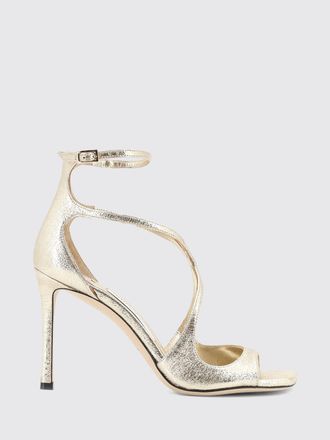 Jimmy Choo London Azia Laminated Leather Sandals with High Heel and Square Toe