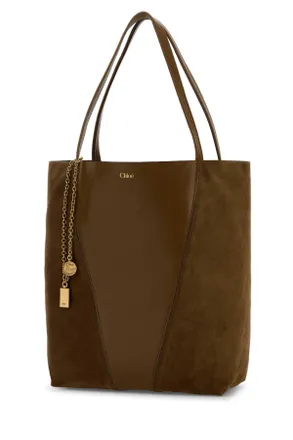 Chlo&eacute; Womens Brown Leather And Suede Chlo&atilde;&uml; Spin Shopping Bag Darkkhaki Borse A Mano