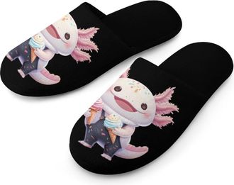 Generic Axolotl Ice Cream Mens Slippers Warm Non-Slip Houes Shose Spa Slipper for Home Bedroom