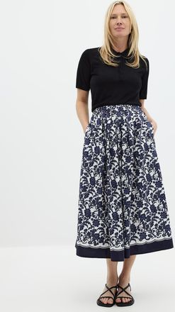 Contemporaine Womens Patterned poplin flared skirt