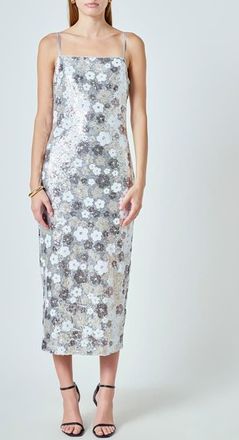 endless rose Sequin Sleeveless Maxi Dress in Silver at Nordstrom, Size X-Large