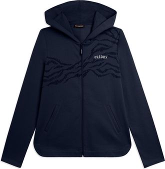 Freddy Felpa Cappuccio in French Terry con Zip e Motivo Grafico