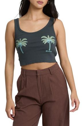 Billabong Vacation Crop Cotton Graphic Tank in Off Black at Nordstrom, Size X-Large