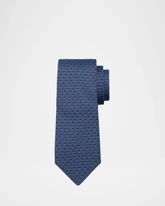 Ferragamo Men & apos;s Gancini Monogram-Print Silk Tie